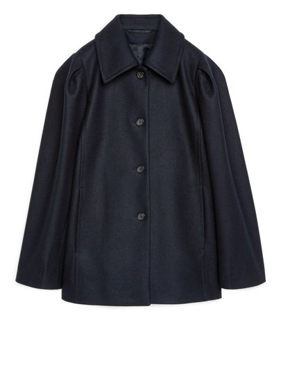 Puff Sleeve Melton Jacket - Blue