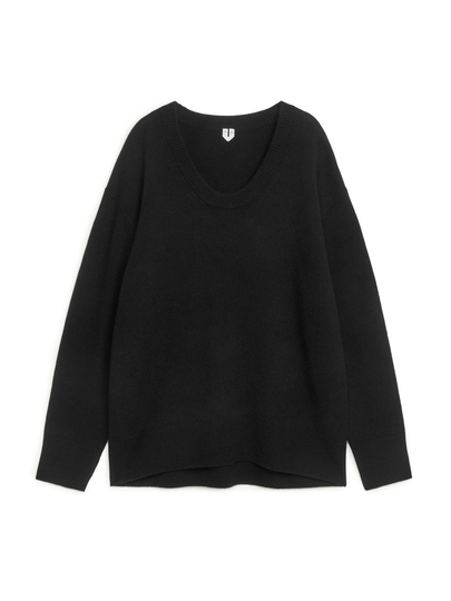 Scoop-Neck Cashmere Blend Jumper - Black