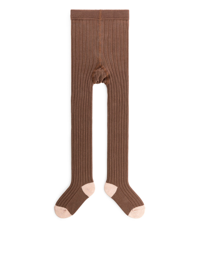 Colour Contrast Rib Tights - Orange
