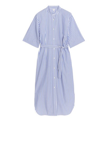 Fitted Shirt Dress - Blue