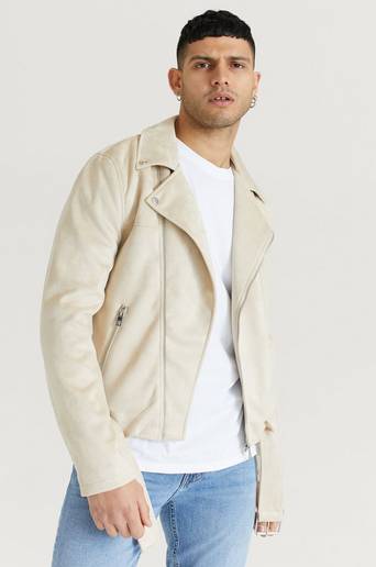 William Baxter Jacka Fake Suede Biker Jacket Beige