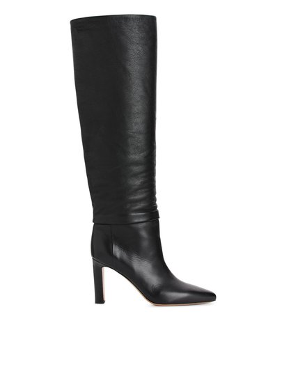Knee-High Slouch Leather Boots - Black