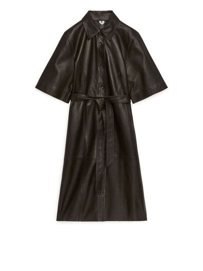 Leather Shirt Dress - Black