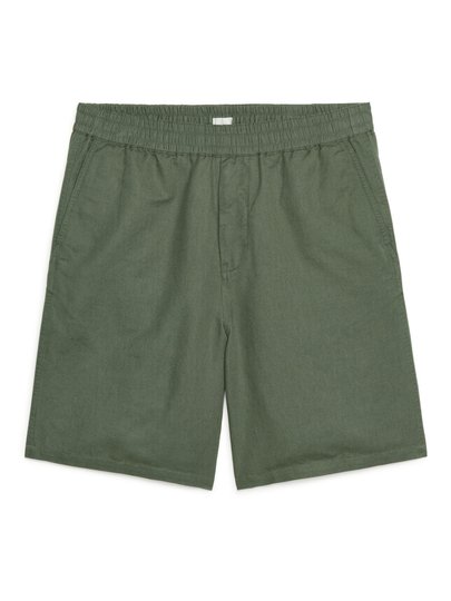 Cotton-Linen Drawstring Shorts - Green