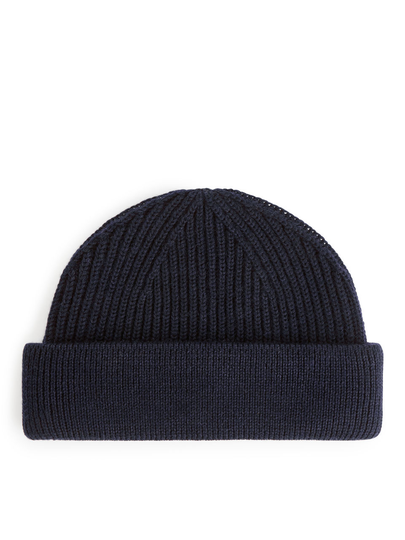 Ribbed Wool Blend Beanie - Blue