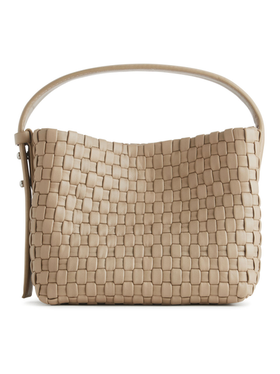 Braided Leather Mini Tote - Beige