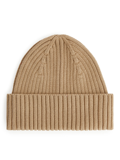 Rib Knit Beanie - Beige