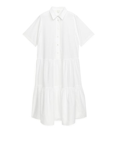 Cotton Lyocell Tier Dress - White