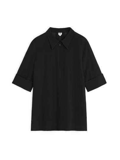 Half-Zip Crêpe Top - Black