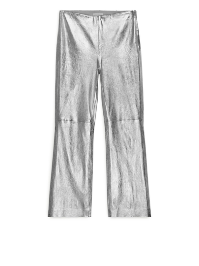 Cropped Stretch Leather Trousers - Grey