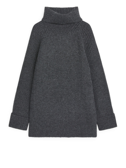 Oversized Ribbed Tunic - Grey