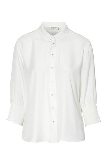Cream Blus med smock på ärmen Nola Offwhite