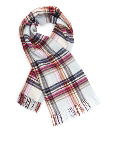 Checked Wool Scarf - Blue