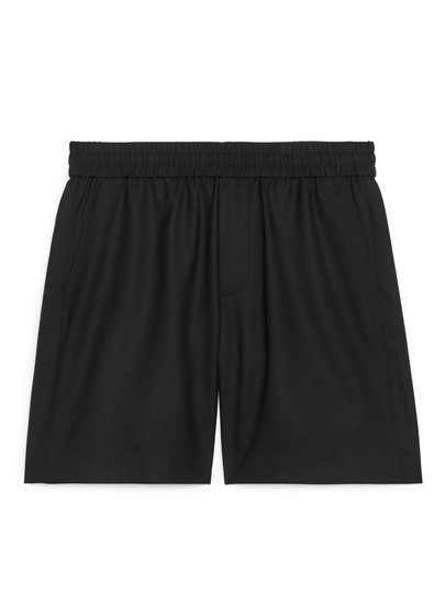Wool-Blend Drawstring Shorts - Black