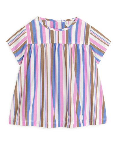 Striped Poplin Dress - White