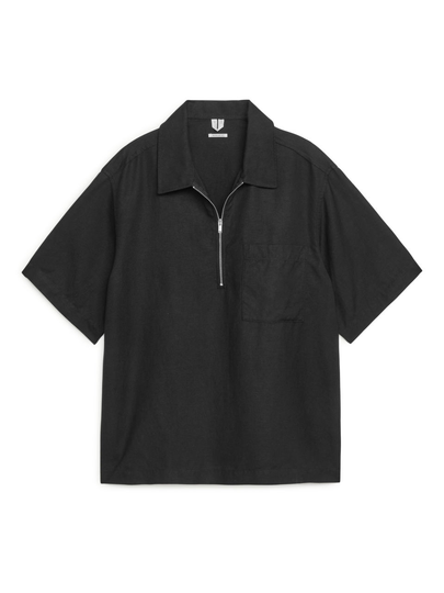 Half-Zip Short-Sleeved Shirt - Black