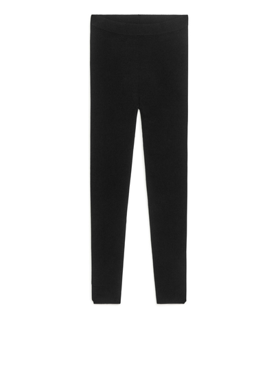 Ribbed Wool Blend Leggings - Black