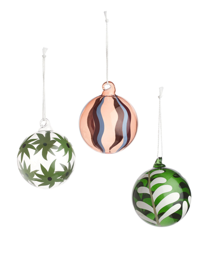 Patterned Glass Baubles - White