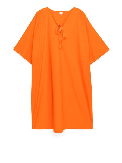 Relaxed Cotton Tunic Dress - Orange