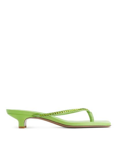 Leather Thong Sandals - Green
