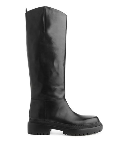 High-Shaft Chunky Leather Boots - Black