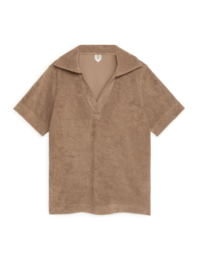 Towelling Polo Shirt - Beige