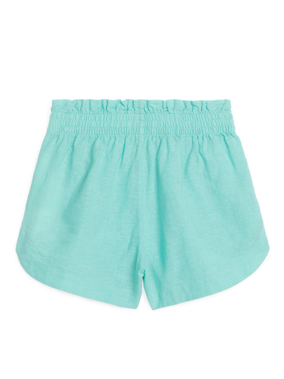 Cotton-Linen Paperbag Shorts - Turquoise