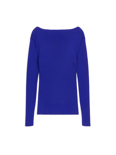 Ribbed Boat-Neck Top - Blue