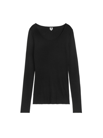 Long Sleeve Wool Top - Black