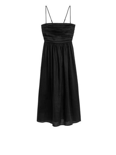 Linen Strap Dress - Black