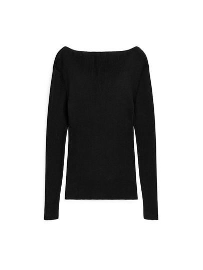 Ribbed Boat-Neck Top - Black