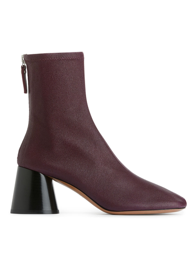 Stretch-Leather Sock Boots - Red
