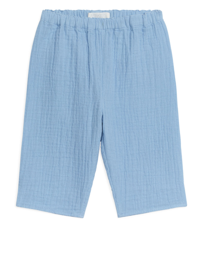Loose Cotton Muslin Trousers - Blue