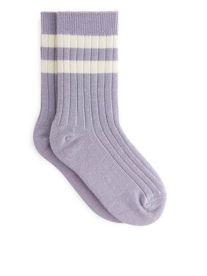 Rib Knit Socks Set of 2 - Purple
