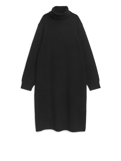 Knitted Wool Blend Dress - Black