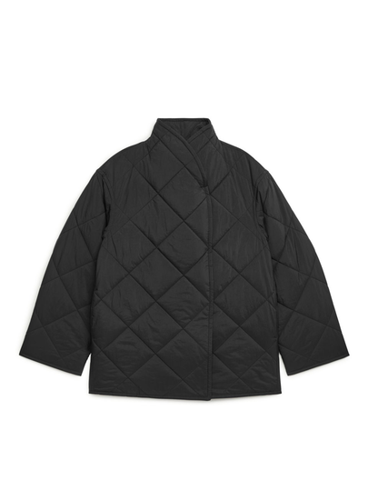 Quilted Shawl Collar Jacket - Black