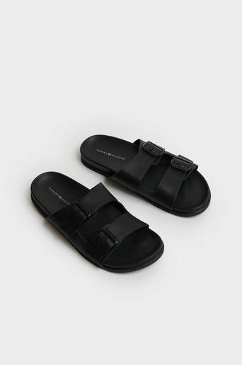 Tommy Hilfiger Sandal Elevated Leather Buckle Sandal Svart