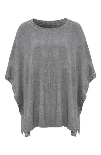Cellbes stickad poncho med glitter Gråmelange