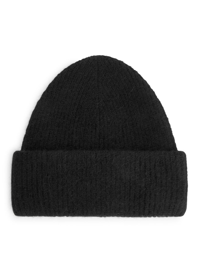 Double-Fold Alpaca Merino Beanie - Black