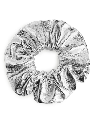 Leather Scrunchie - Silver