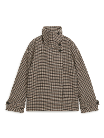 Chequered Wool-Blend Jacket - Beige