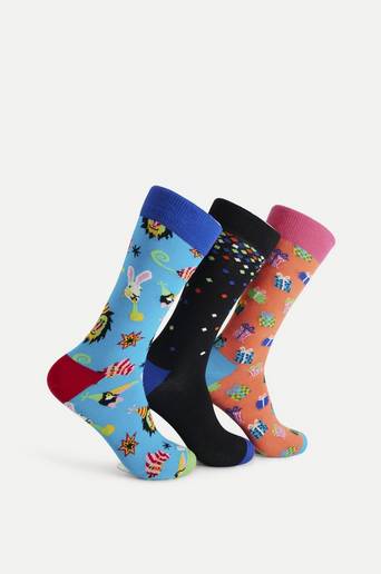 Happy Socks 3-Pack Strumpor Happy Birthday Party Animal Gift Box Multi