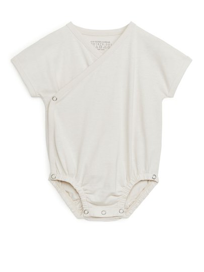 Short-Sleeve Wrap Bodysuit - Beige