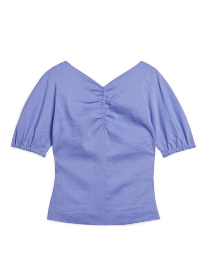 Ruched Lined Blouse - Blue