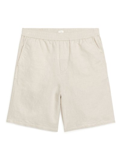 Cotton-Linen Drawstring Shorts - Beige