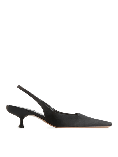 Slingback Satin Pumps - Black