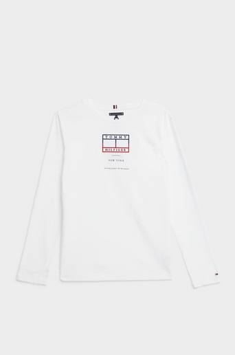 Tommy Hilfiger Långärmad T-shirt Embroidered Flag Tee Vit