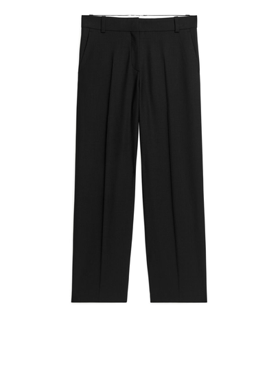 Wool Blend Twill Trousers - Black