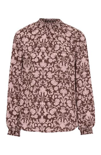 Cellbes Mönstrad blus med smockkrage Brun Rosa
