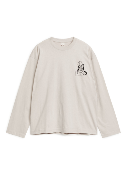 Print Long-Sleeved T-Shirt - Brown